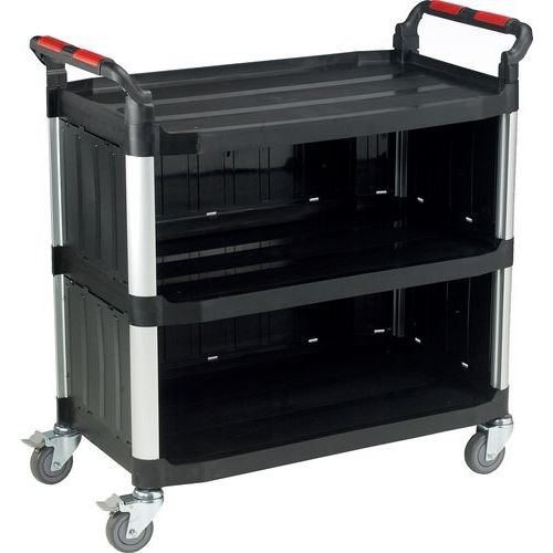 Industrial Plastic Tray Trolley - Three Enclosed Shelves