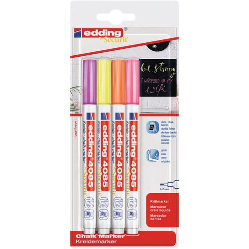 Securit 4085 liquid chalk marker with fine tip - Pack of 4 assorted neon colours - EDDING