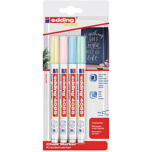 Securit 4085 liquid chalk marker with fine tip - Pack of 4 assorted pastel colours - EDDING