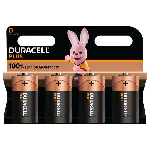 Plus 100% D alkaline battery - 2 or 4 units - Duracell