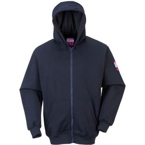 Navy Blue Flame Resistant Zip Hooded Sweatshirt - S-5XL - Portwest UK