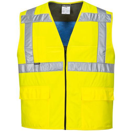 Yellow Cooling Mesh Hi Vis Vest - Small To XXXL - 3 Pockets - Portwest