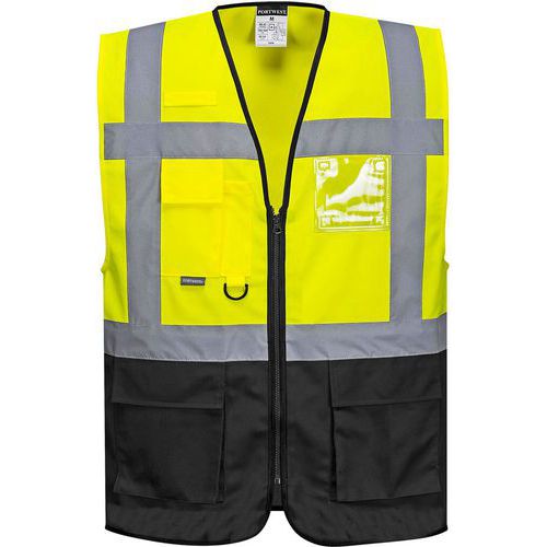 Yellow/Black Hi Vis Vest - Small To XXXL - 7 Pockets - Portwest Warsaw