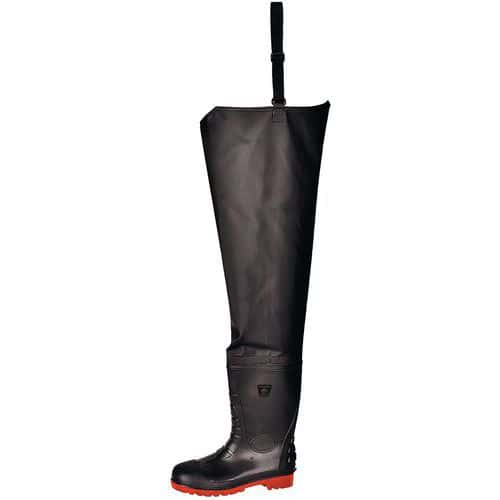 Black S5 Safety Thigh Wader Boots - Steel Toe - 37-47 - Portwest UK