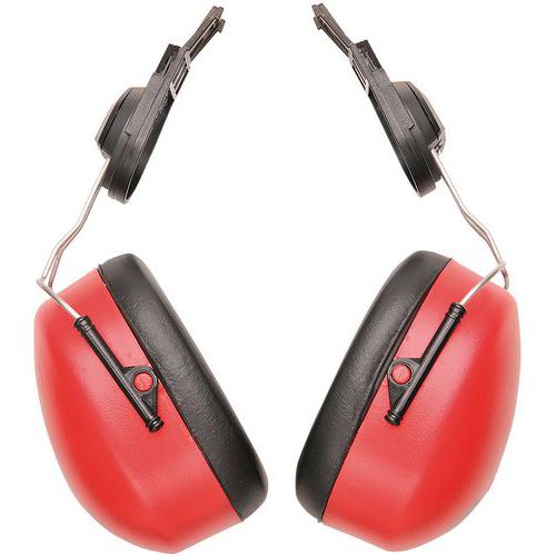 Red Safety Helmet/Hard Hat Clip-On Ear Defenders -PW47 Portwest UK