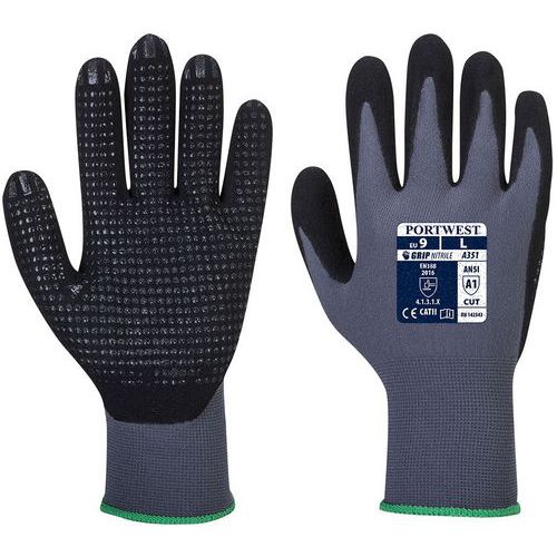 Grey Handling Gloves - Size 7-12 -Nitrile Dotted Palm - Portwest A351