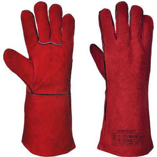 Red Or Blue Leather Welding Gauntlets - Size 10/12 - Portwest UK