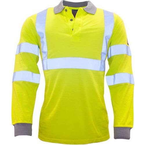 Yellow Hi-Vis Flame/Static Resistant Long Sleeve Polo Shirt - Portwest