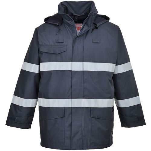 Grey/Blue Flame Resistant Waterproof Fleece-Lined Jacket - Portwest UK