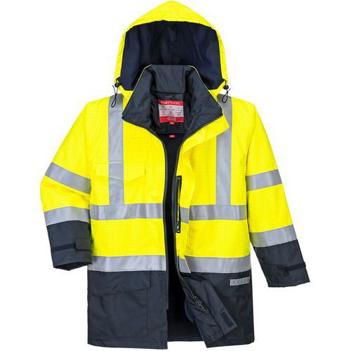 Hi-Vis Yellow/Blue Fleece Lined Hooded Jacket - Small-4XL -Portwest UK