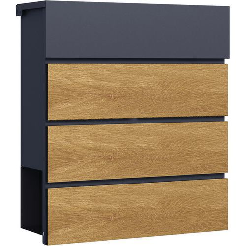 Phoenix Estilo Top Loading Letter Box - Grey & Wood Finish - Key Lock