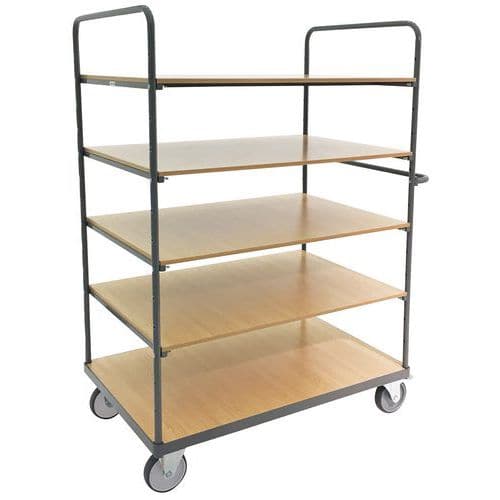 Heavy Duty High Trolley - 5 Wooden Tiers - 1760mm High - Manutan Expert