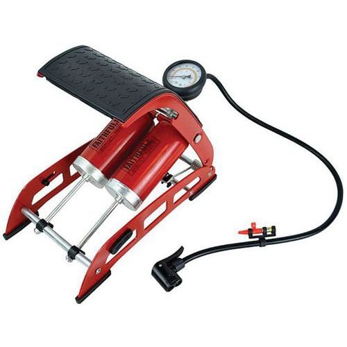 Double Cylinder Tyre Inflator/Foot Pump - Gauge & 60cm Hose -Faithfull