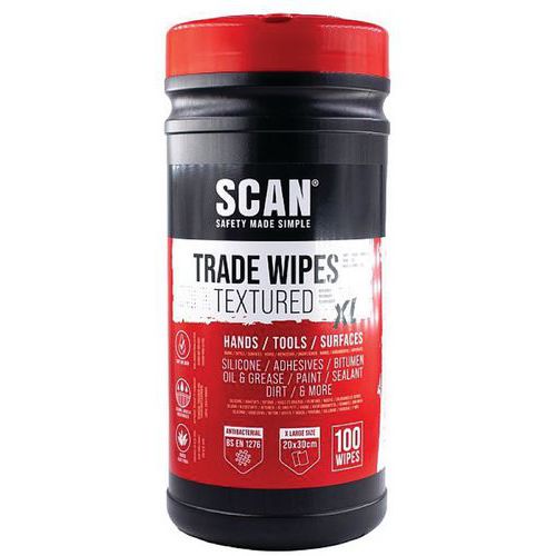 Tub of Heavy Duty Scrub Wipes - Antibacterial & Moisturising - Scan