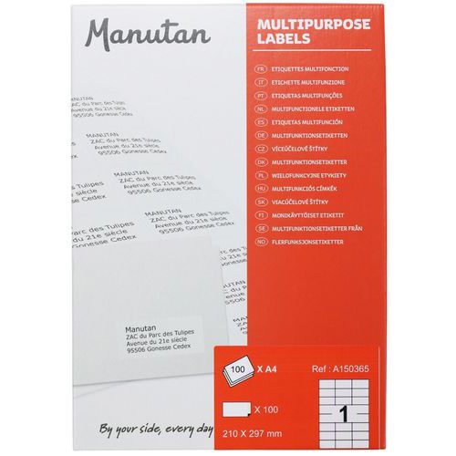 White Label Printer Stickers - Multipurpose A4 or A5 Sheets - Manutan Expert