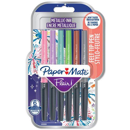 Paper Mate Flair Metallic assorted felt tips, pack of 6 - Paper Mate