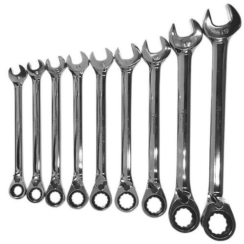 Set of 9 reversible combination ratchet spanners Manutan Manutan.co.uk